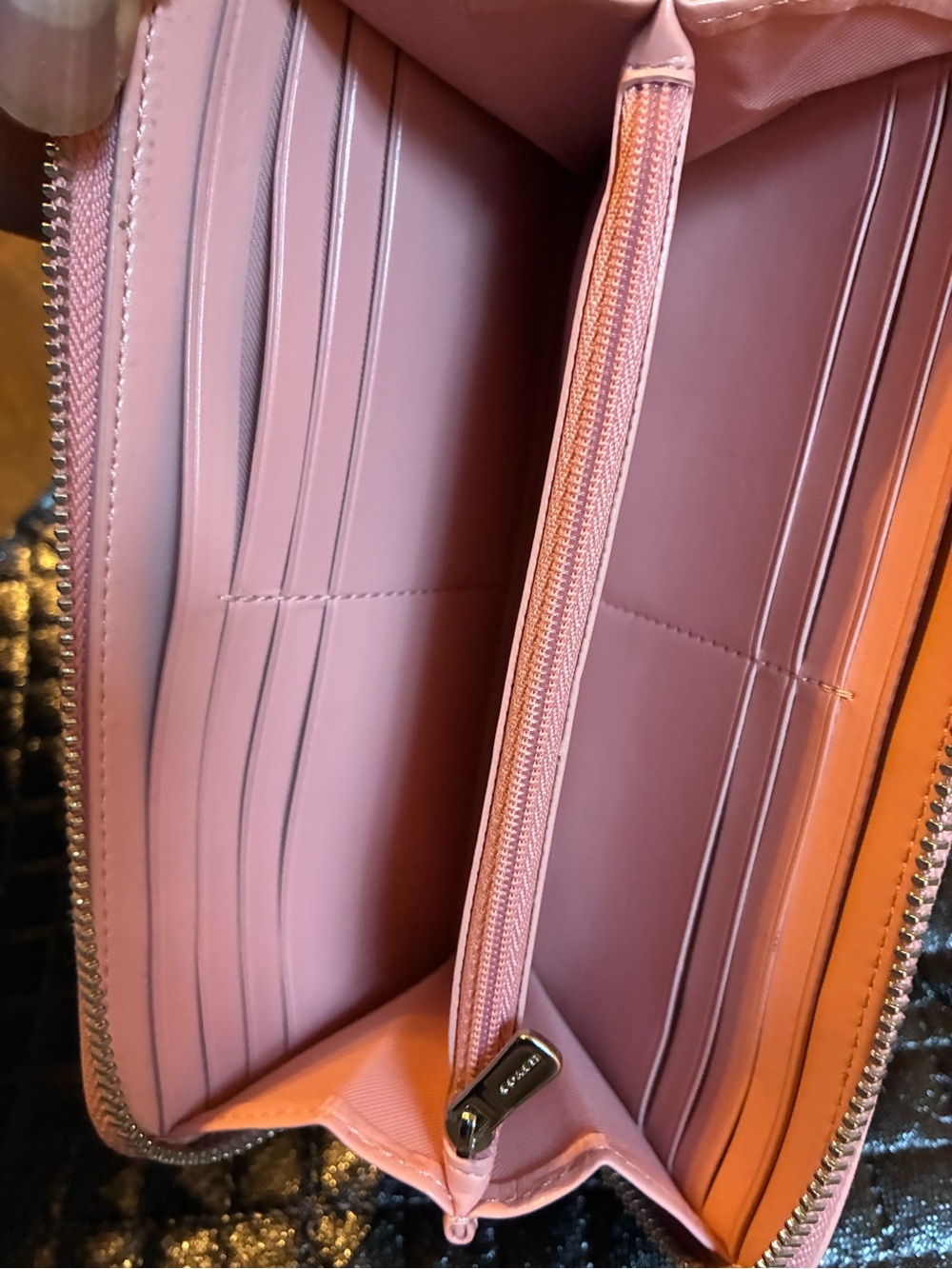 ✨ Coach Signature Canvas Wallet with Pink Trim Accordion Zip Wallet | Authentic - Picture 8 of 9
